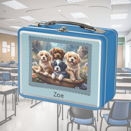 Cute puppies in a basket custom kids  metal lunch box