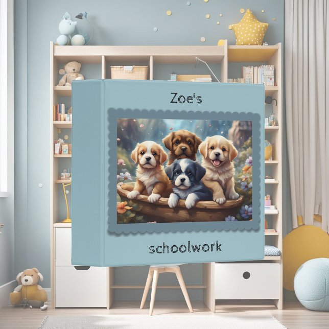 Cute puppies in a basket, kids  3 ring binder (Creator Uploaded)