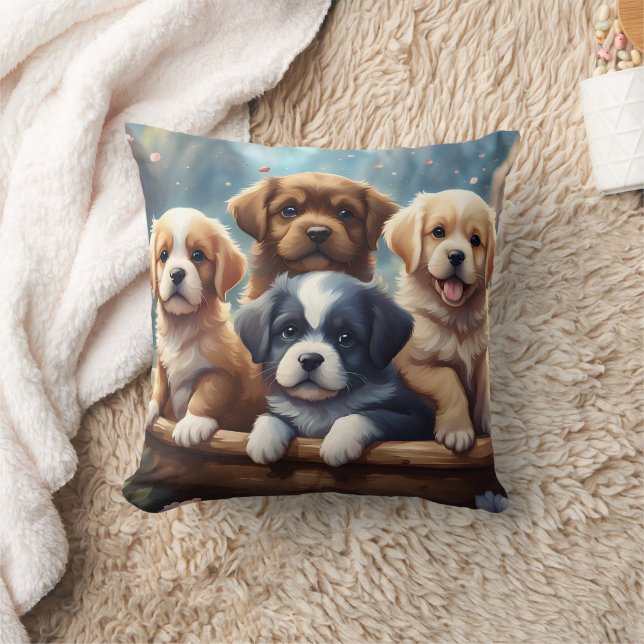 Cute puppies in a basket, kids  throw pillow (Blanket)
