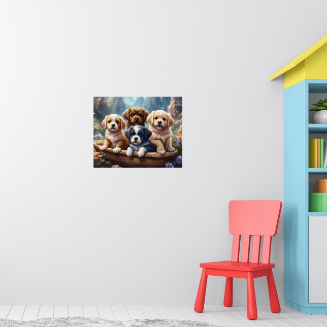 Cute puppies in a basket poster (Nursery 1)