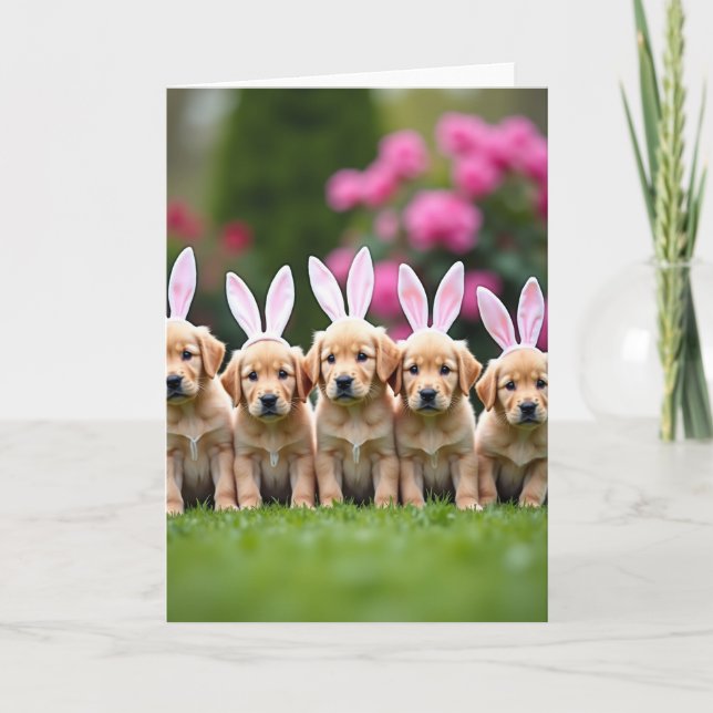 Cute Puppies In Pink Ears Card (Front)