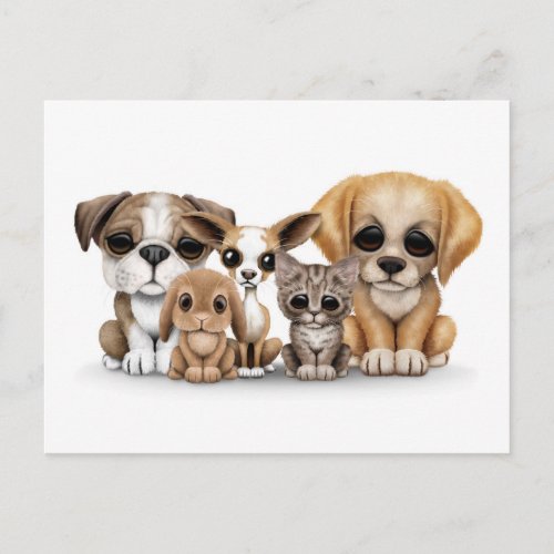 Cute Puppies Kitten and Bunny Pet Portrait White Postcard