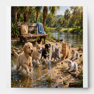 Cute Puppies & Kittens Riverside Adventure Envelope