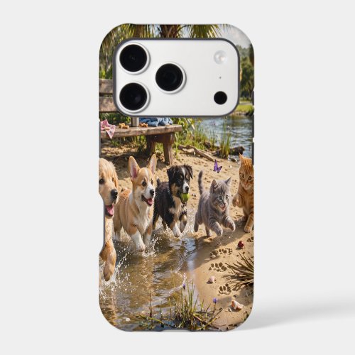 Cute Puppies & Kittens Riverside Adventure iPad iPhone 17 Pro Case
