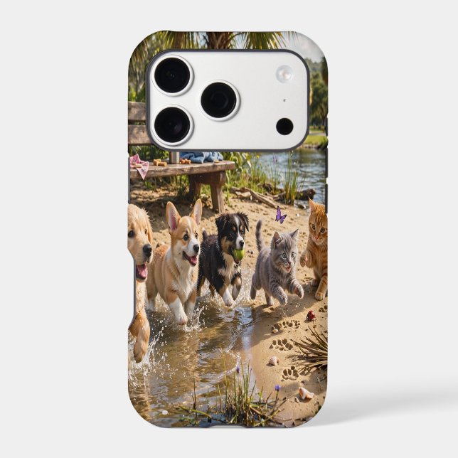  Cute Puppies & Kittens Riverside Adventure iPad Case-Mate iPhone Case (Back)