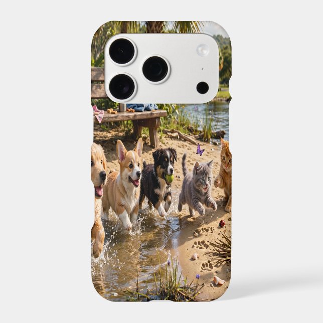 Cute Puppies & Kittens Riverside Adventure iPhone Case (Back)