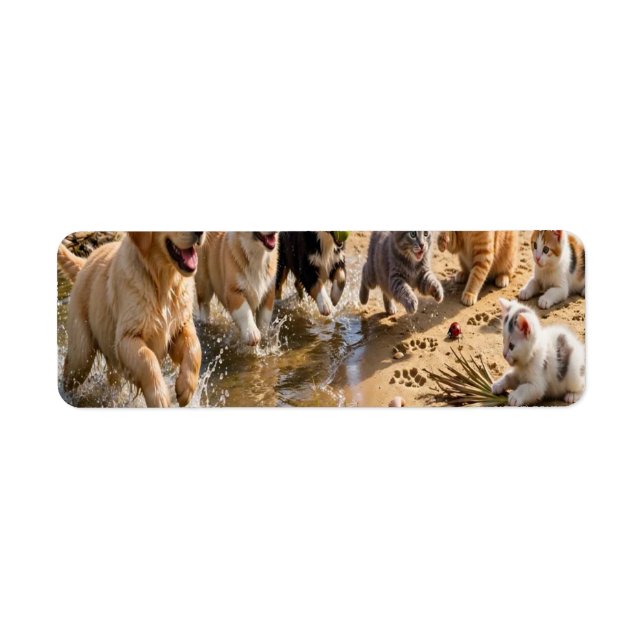 Cute Puppies & Kittens Riverside Adventure Return Label (Front)