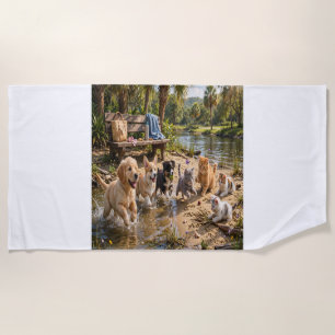 Cute Puppies & Kittens Riverside Beach Towel