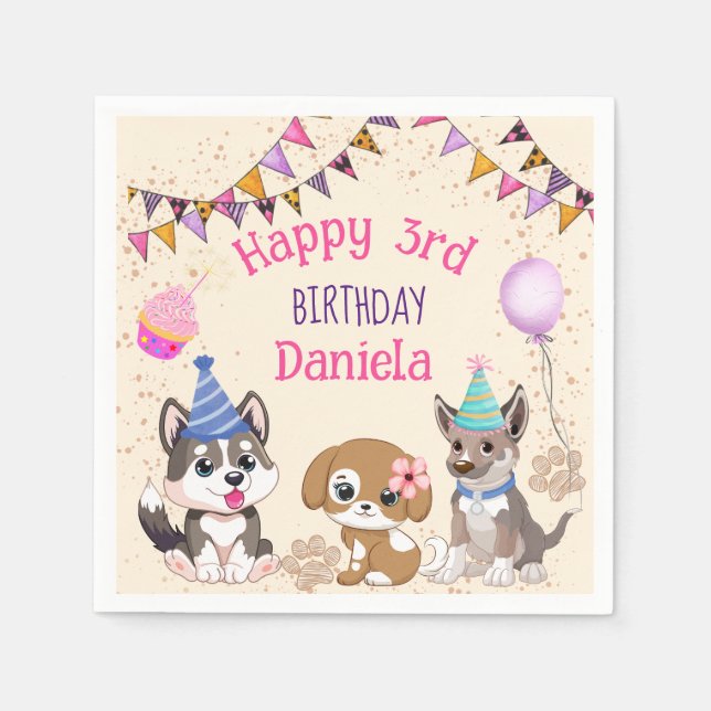 Cute puppies puppy birthday party napkins (Front)