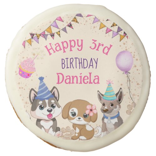 Cute puppies puppy birthday party personalized sugar cookie
