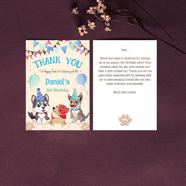 Cute puppies puppy party let's paw-ty thank you card (Cute puppies puppy party let's paw-ty thank you card)