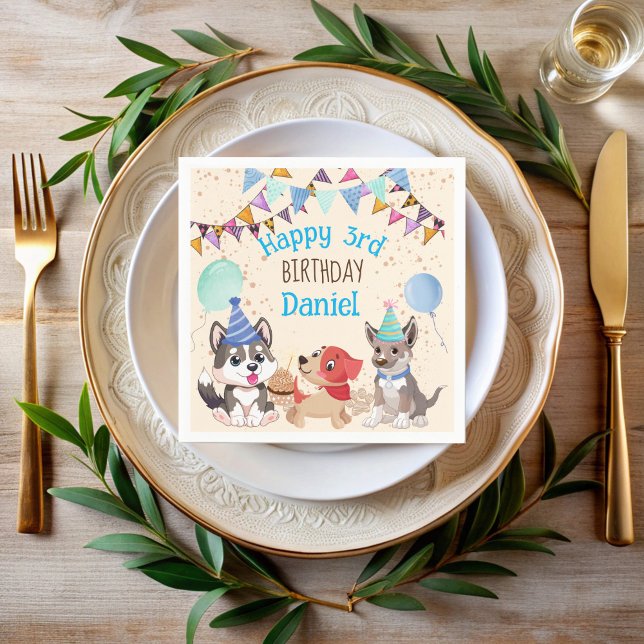 Cute puppies puppy party personalized name  napkins (Cute puppies puppy party personalized name napkins pawty dog themed party printed napkins)