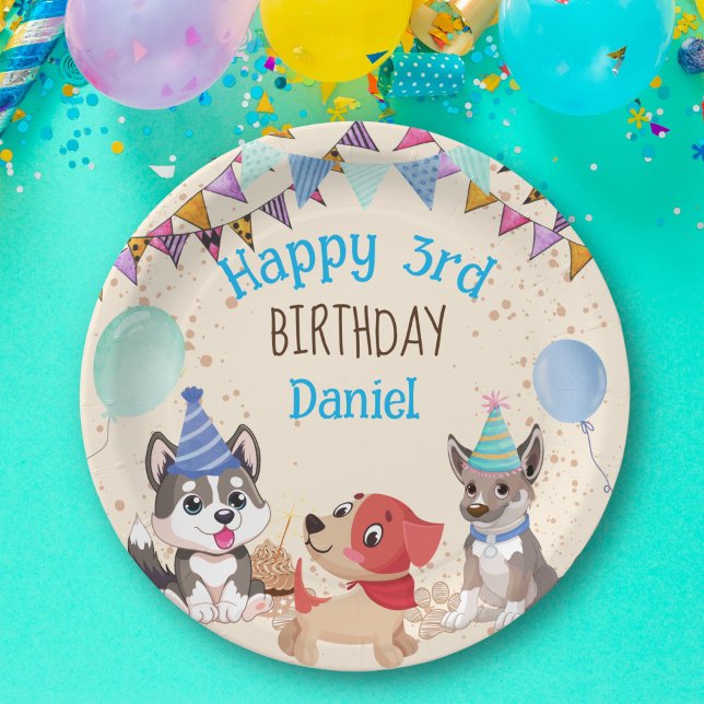 Cute puppies puppy party personalized name paper plates (Creator Uploaded)