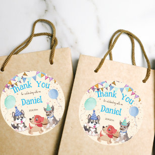 Cute puppies puppy party thank you classic round sticker
