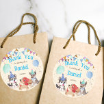 Cute puppies puppy party thank you classic round sticker<br><div class="desc">Cute puppies puppy party let's paw-ty thank you stickers,  very cute nice for dog loving people. Blue colors for a boys birthday.</div>