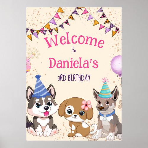 Cute puppies puppy party welcome sign