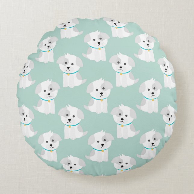 Cute Puppies Round Pillow (Front)