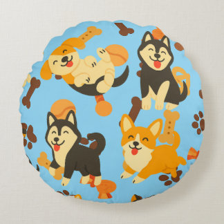 Cute Puppies Round Pillow