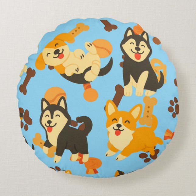 Cute Puppies Round Pillow (Front)