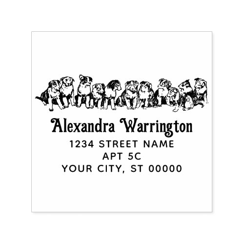 Cute Puppies Sitting in Line Name Return Address Self_inking Stamp