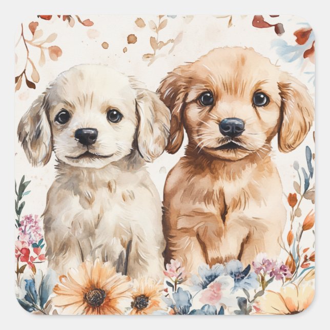 Cute Puppies Square Sticker (Front)