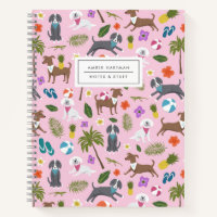 Cute Puppies Tropical Pattern | Pink Notebook