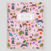Cute Puppies Tropical Pattern | Pink Notebook