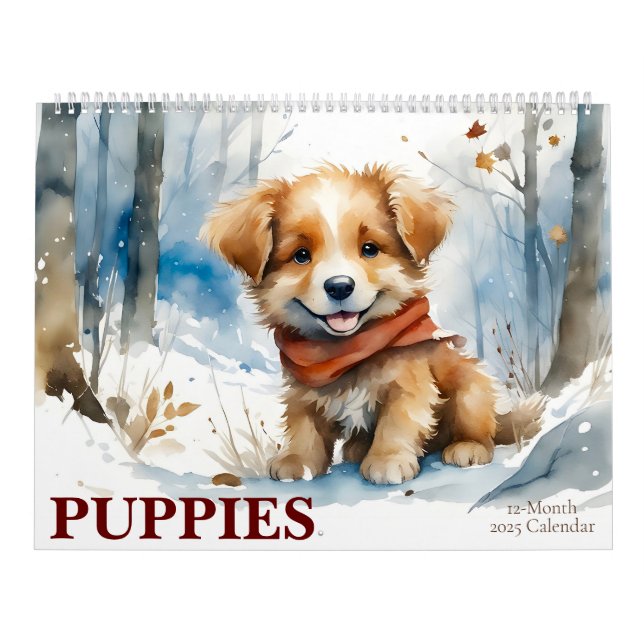 Cute Puppies Watercolor Art 12-Month 2025 Calendar (Cover)