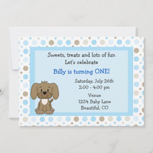 Cute Puppy 1st Birthday Invitation for Boys