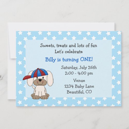 Cute Puppy 1st Birthday Invitation for Boys