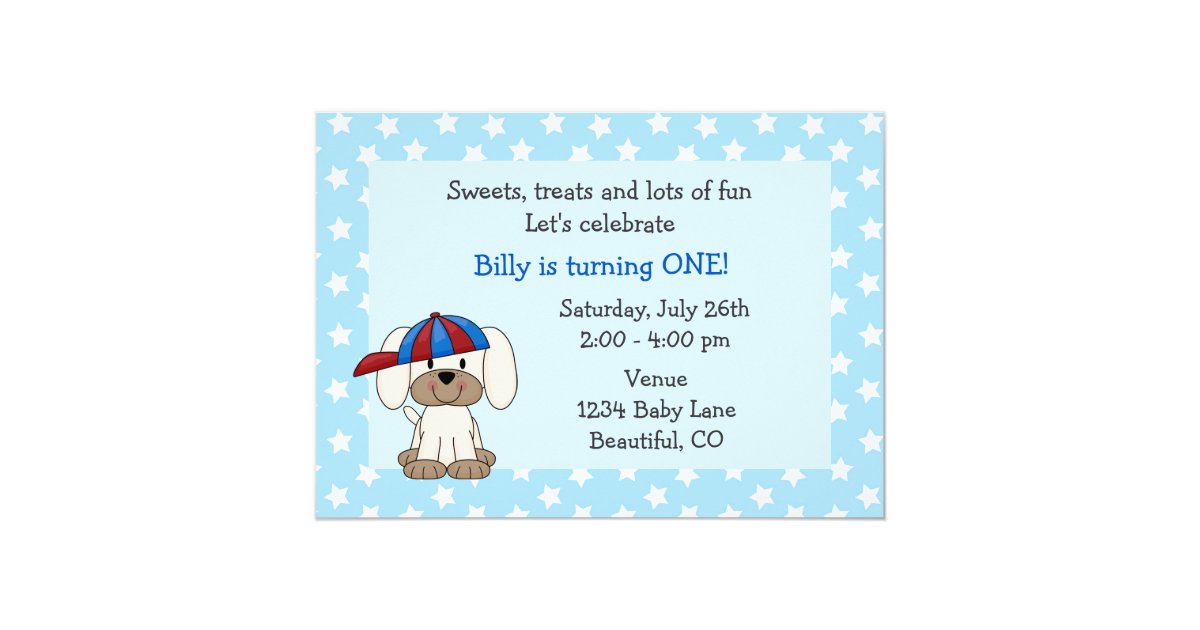 Cute Puppy 1st Birthday Invitation for Boys | Zazzle.com