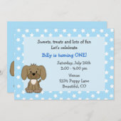 Cute Puppy 1st Birthday Invitation for Boys (Front/Back)