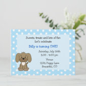 Cute Puppy 1st Birthday Invitation for Boys (Standing Front)