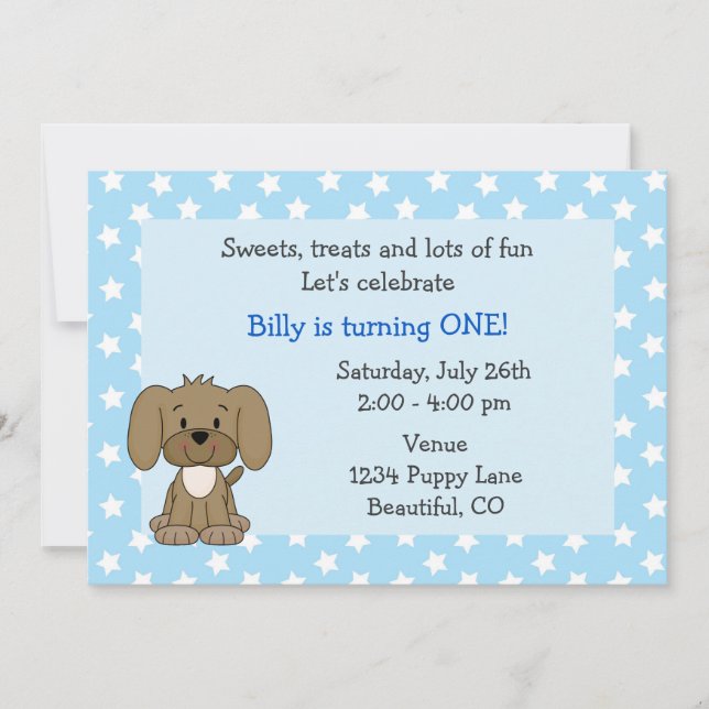 Cute Puppy 1st Birthday Invitation for Boys (Front)