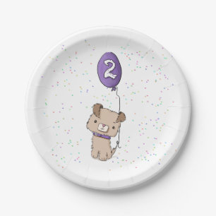 Cute Puppy, 2nd birthday paper plates, kids party Plates