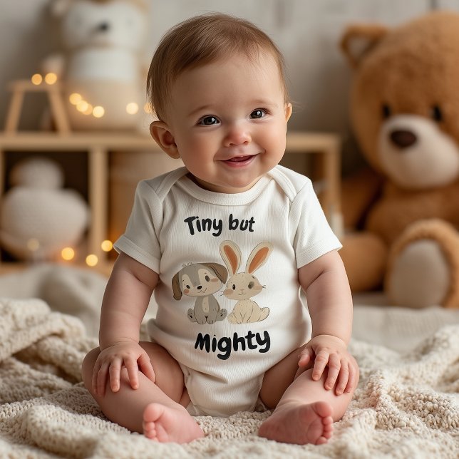 Cute Puppy and Bunny Woodland Baby Illustration Baby Bodysuit (Creator Uploaded)