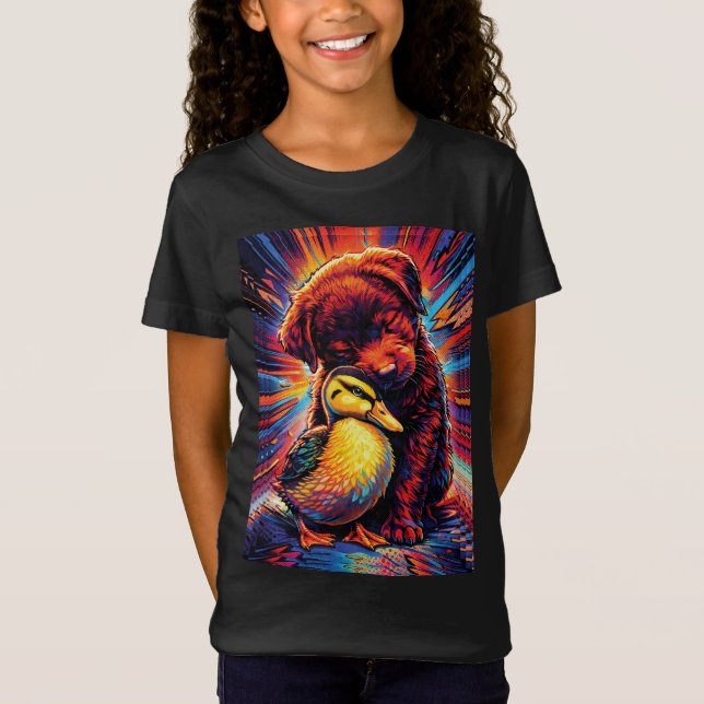 Cute Puppy and Duckling Hug Pop Art  T-Shirt (Front)