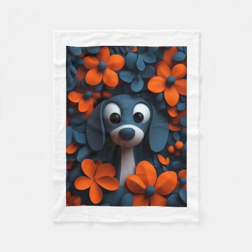 Cute Puppy and Flowers Throw Fleece Blanket