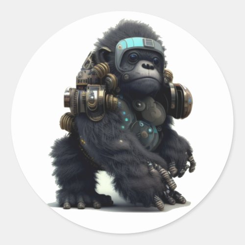 Cute Puppy and Gorilla in Mech Style with Simple J Classic Round Sticker