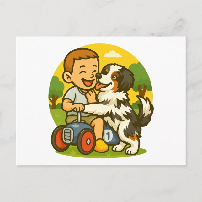 Cute Puppy and Kid Playtime Postcard (Front)