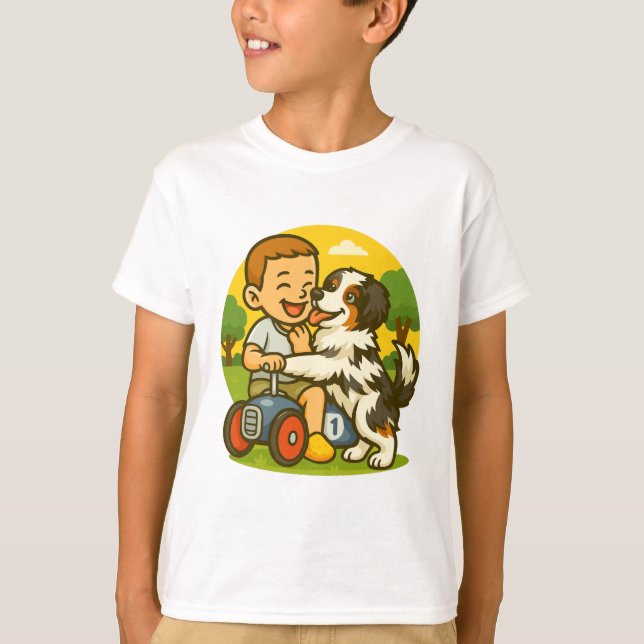 Cute Puppy and Kid Playtime T-Shirt (Front)