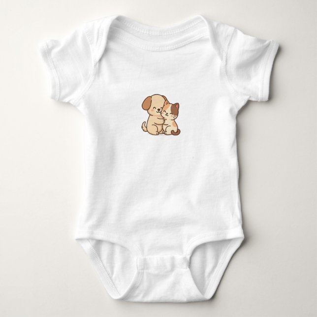 Cute Puppy and Kitten Baby Bodysuit (Front)