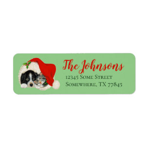 Cute Puppy and Kitten Christmas Address Labels