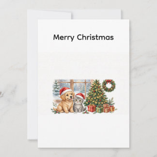Cute Puppy and Kitten Christmas Card