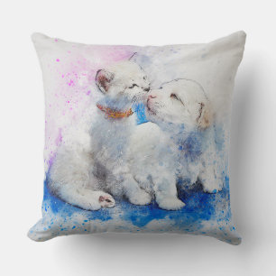 Cute Puppy and Kitten Throw Pillow