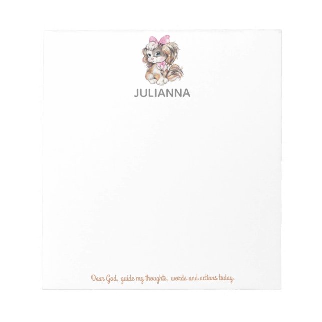 Cute Puppy and Prayer Personalized Notepad (Front)