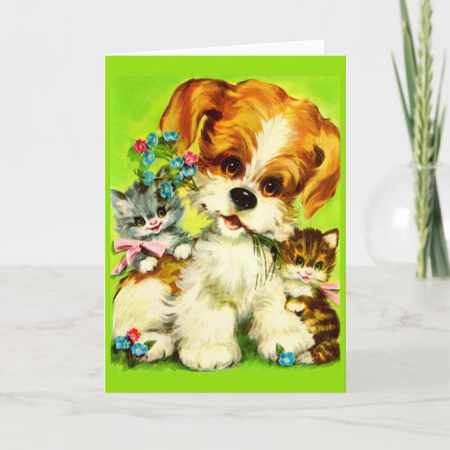 cute puppy and smiling kittens card (Front)