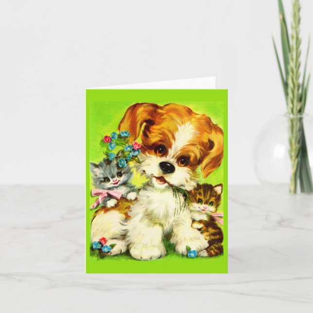 cute puppy and smiling kittens card (Front)