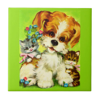 cute puppy and smiling kittens ceramic tile