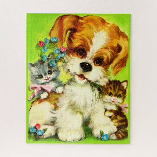 cute puppy and smiling kittens jigsaw puzzle